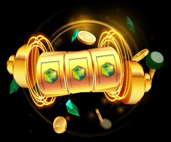 Golden slot reel with gems and coins